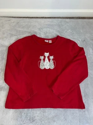 Women's Holiday Sequin Cat Sweatshirt XL - Image 1 of 4