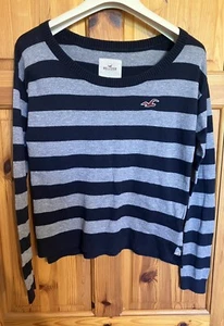 Hollister Grey And Navy Striped Lightweight Jumper Size S - Picture 1 of 7