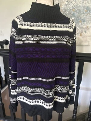 Chaps Purple/Black Striped Sweater, Long-Sleeved, High Neck Size L - Image 1 of 4