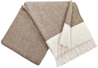 Merinowolldecke Wolldecke Merinowolle-Kaschmir Mix 140x200cm Braun-Weiß (M) - Bild 1 von 4