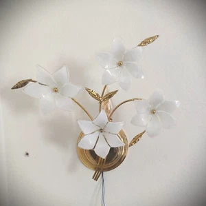 Vintage Murano Milk Glass Wall Lamp Antique Art Deco Retro Dining room - Picture 1 of 10