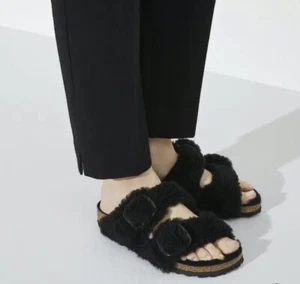 NEW Birkenstock Women's Arizona Shearling Black Papillio Sandals EUR 39 US sz.8 - Picture 1 of 9