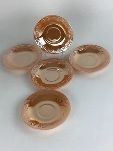 Set Of Five Anchor Hocking Fire King Peach Lustre Saucers - Imagen 1 de 7