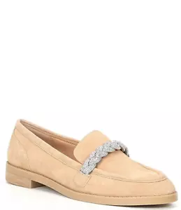 NEW with Box Gianni Bini Bristow Oat Natural Sued Rhinestone Loafers 7 - 7.5M - Picture 1 of 5