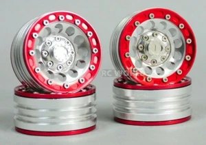 1/10 Scale Metal TRUCK WHEELS 1.9 Beadlock Rims V1 Silver Rim + Red Rings (4pcs) - Picture 1 of 8