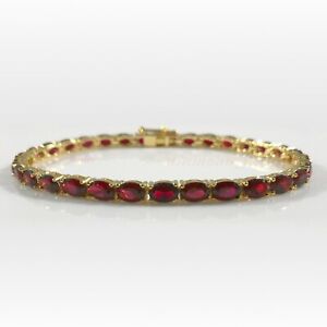 Yellow Gold on 925 Sterling Silver 18ct Ruby Gemstone Tennis Bracelet Red