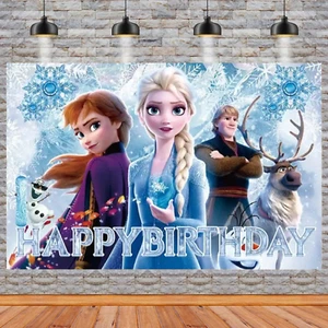 Frozen Elsa Theme Birthday Backdrop 3x5ft Happy BIrthday Party Banner Decoration - Picture 1 of 6