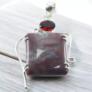 VVS Sterling Silver Red Banded Agate Gemstone Big Pendant Jewelry With Red Ruby - Picture 1 of 7