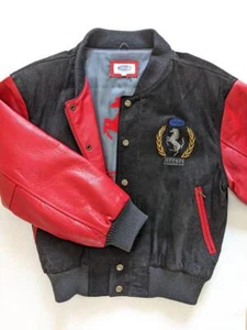 Ferrari Jacket Leather Bkack Red Stadium jumper SIZE L Used Excellent - Picture 1 of 14