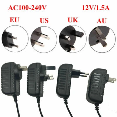 New AC 100-240V To DC 12V 1.5A Adapter US/EU/UK/AU Plug Power Supply Charger - Image 1 of 4