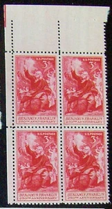 US 3¢ stamp SC #1073 250th ANNIVERSARY BENJAMIN FRANKLIN block of 4 MNH 1956. - Picture 1 of 1