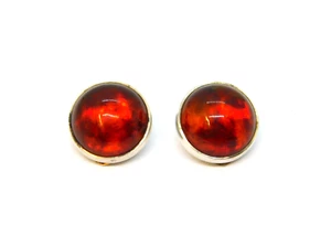 Pair of Sterling Silver N E From Amber Cabochon Clip On Earrings Vintage c1970 - Picture 1 of 6