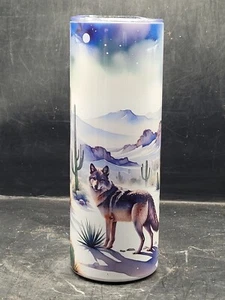 Gray Wolf Watercolor Landscape Cactus 20oz Stainless Steel Tumbler #20075 - Picture 1 of 3