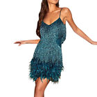 Tassel Feather Spaghetti Strap Dress Fashion Lady Sling Dress Elegant Party Club
