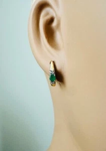 Estate 10K Yellow Gold Oval Emerald Earrings 2.1g - Picture 1 of 6