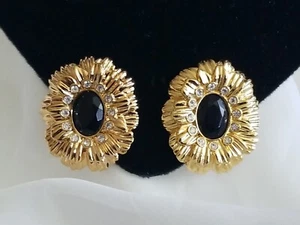 KJL Avon New York Collection Black Onyx Kenneth Jay Lane Clip Earrings Vintage - Picture 1 of 8