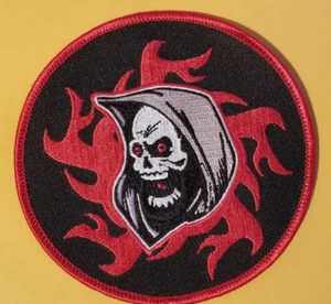 HOODED SKULL Embroidered Patch iron or sew approx 4" - Picture 1 of 2