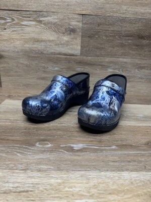 Dansko LT Pro Paisley Silver Blue Clogs Women's Size EU 38 - Image 1 of 4