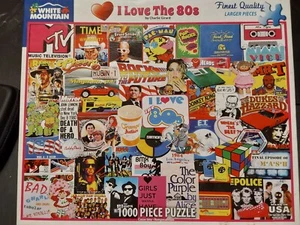 I Love the 80s White Mountain 1000pc Jigsaw Puzzle Lrg Piece 2022 Music Movies - Picture 1 of 2