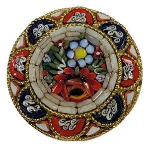 Vintage Antique Micro Mosaic Glass Italy Flower Floral Pin Brooch Roped Signed - Picture 1 of 8