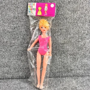VINTAGE LITTLE MISS SHOPPER DOLL 11” Blonde Blue Eyes White Heels HONG KONG - Picture 1 of 6