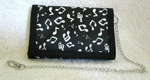 Unisex Black with White Musical Notes Wallet Unisex Men's 4.5" L x 3" W-New! - Picture 1 of 3