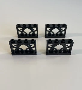 LEGO NEW Black Fence 1 x 4 x 2 Ornamental with 4 Studs (QTY 4) - Picture 1 of 4