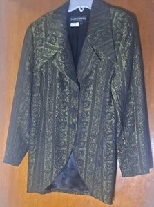 Vtg 90s Thornton Hall Womens Gold/Blk Jacquard Long Blazer Jkt sz 14 New Zealand - Picture 1 of 14