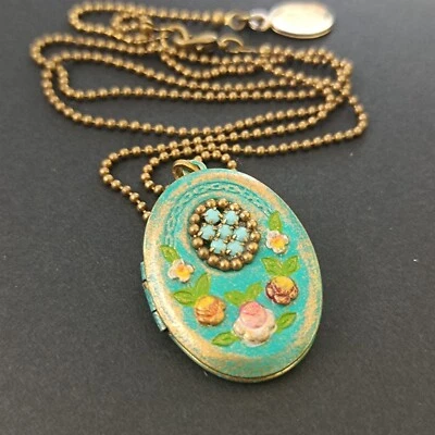 Collar Medallón Michal Negrin Esmalte Floral Renacimiento Victoriano Romántico Boho De Colección Foto 1 de 4