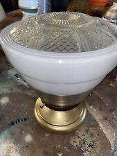 40/50s Vintage Deco MCM 7.5x9” Clear & White Glass Fixture w/ Gold Works