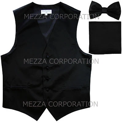 New Men's Vesuvio Napoli Tuxedo Vest Waistcoat Bowtie Hankie set party Black - Image 1 of 4