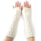 Women Solid Knitted Fingerless Gloves Winter Arm Wrist Hand Warmer Long Mittens
