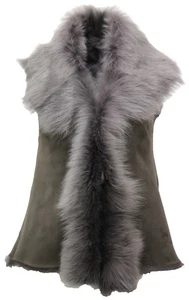  Women's Short Luxurious Grey Toscana Shearling Sheepskin Gilet  - Picture 1 of 3
