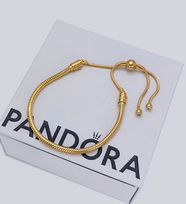 New 100% Authentic PANDORA 14K Plat Gold P Snake Chain Slider Bracelet 563580C01 - Image 1 of 4