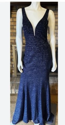 Vestido de graduación Desfile Azul Brillo Sirena Talla 2/4 Hoco Foto 1 de 4