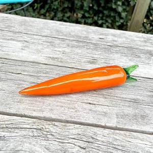 8.5" Vintage Glass Art Orange & Green Glass Carrot Vegetarian Decor - Picture 1 of 3