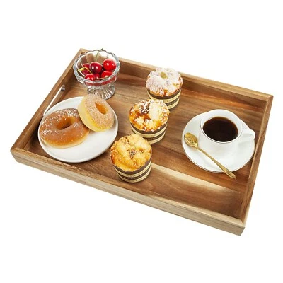 Acacia Wood Serving Tray w/ Handles – 16"x11" Rectangular Wooden Kitchen Platter - Image 1 of 4