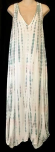 yfb dress Sleeveless White / Teal Tie Dye Rayon V-neck Maxi BackSlit Nwt Size S - Picture 1 of 12