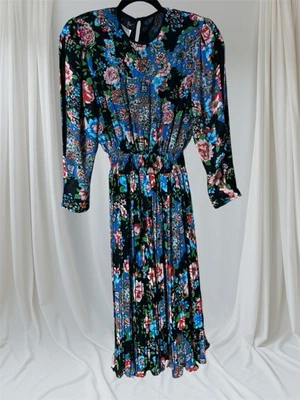 Antigo Vestido Maxi Colorido Diane Freis Anos 1980 Plissado Georgette Romântico FRISADO PXS - Imagem 1 de 4