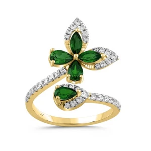 Ladies 1.50ct Round Marquise Pear Emerald Diamond 14k Yellow Gold Ring - Picture 1 of 1