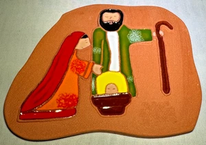 Belén de cerámica hecho a mano La Sagrada Familia Navidad colgante de pared 4” verde - Imagen 1 de 2