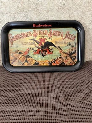 Budweiser Anheuser Busch Export Beers Metal Serving Tray 1987   14"x 9" - Image 1 of 3