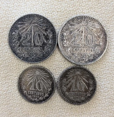 Two 1928 Mexico 20 Centavos & 1919 & 1925 10 Centavos Coins - Image 1 of 2