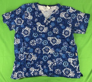 Large Blue Snowflake Styled Tafford Scrub Top - Picture 1 of 7
