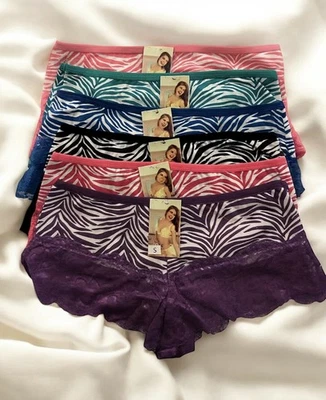 *NUEVO CON ETIQUETAS* Juego de 6 bragas para mujer talla S estampado de cebra estilo sin costuras ribete de encaje Foto 1 de 4