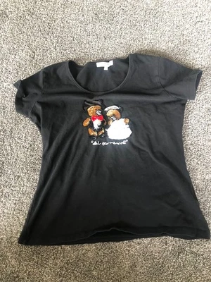 Prada Girls Kids Youth XL T Shirt Black Beaded Bears See Measurements B6 - Image 1 of 4