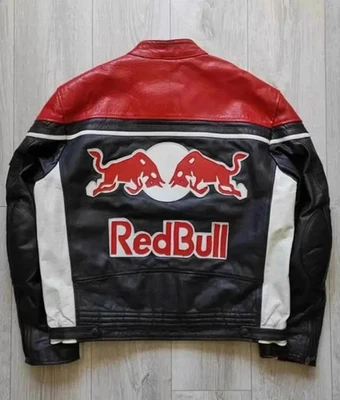 90’s RedBull Authentic Embroidered F1 Racing Leather Vintage Motorbike Jacket - Image 1 of 4