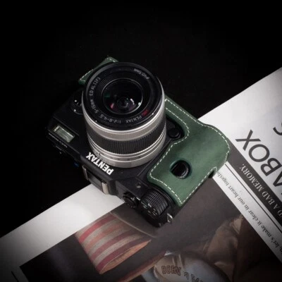 适用于宾得 Q10 保护壳 牛皮 真皮革 半摄像头 外壳 包 保护套 绿色 — 第 1/4 张图片