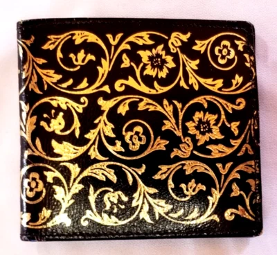 Art Nouveau 真皮意大利制造 Billfold 钱包黑色金色佛罗伦萨 — 第 1/4 张图片