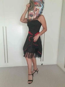 Black spotted Jive dress with red detail and belt - Picture 1 of 4